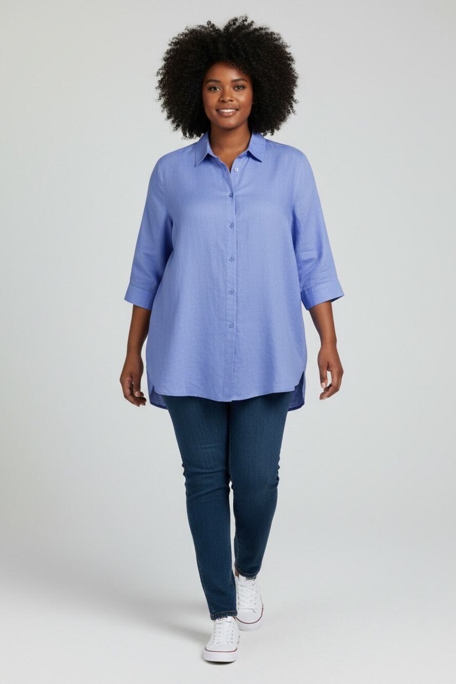 Coldwater Creek Lavender Linen Tunic Shirt Coastal Grandma Casual Size Petite XL